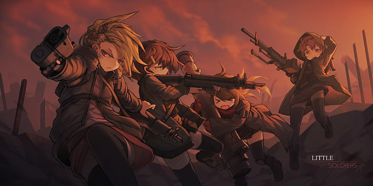 Anime Girls, Soldat, Waffe, originelle Charaktere, Pistole, HD-Hintergrundbild
