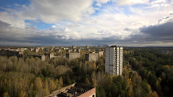 pueblo fantasma, fotografía aérea, paisaje, pripyat, ucrania, chernobyl, desastre de chernobyl, desastre, horizonte, europa, Fondo de pantalla HD HD wallpaper
