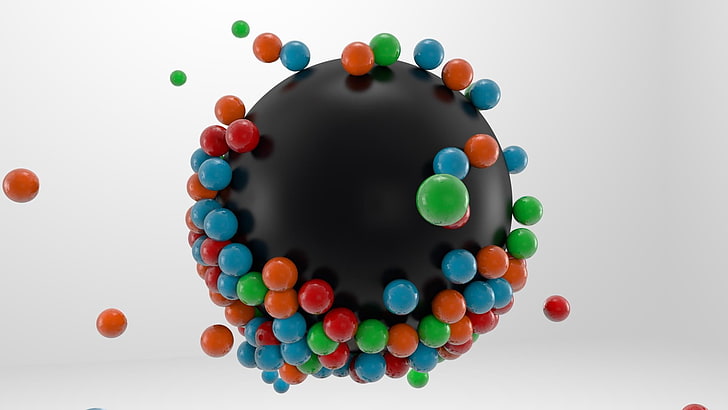 palloncini neri e multicolori, astratti, sfera, Sfondo HD