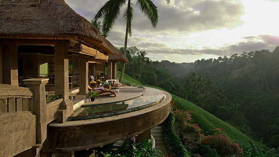Красивая веранда на великолепном склоне Бали, HD обои HD wallpaper