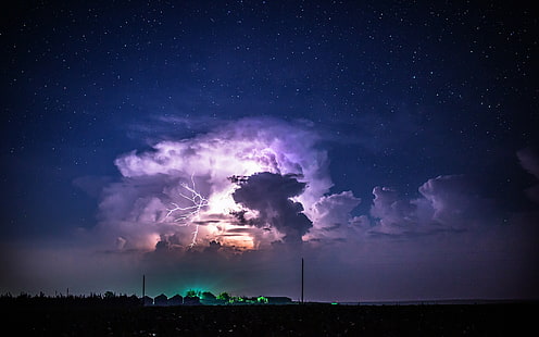 Nuvole Storm Lightning Clouds Night Stars HD, natura, nuvole, notte, stelle, fulmini, tempesta, Sfondo HD HD wallpaper
