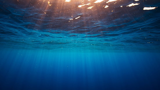 лъчи, светлина, отблясъци, синьо, океан, дълбочина, под вода, bigblue, solnechnyiy, HD тапет HD wallpaper