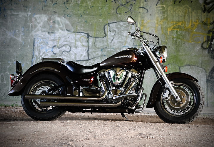 svart och brun ruiser motorycle, design, motorcykel, cykel, Yamaha, XV1600, Wildstar, HD tapet