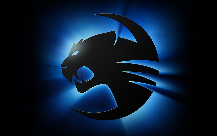 logo czarnego kota, tapeta, ciemna poświata, rokcat, Tapety HD