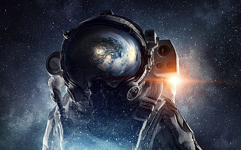 spazio, astronauta, stelle, galassia, pianeta, arte spaziale, arte digitale, Sfondo HD HD wallpaper