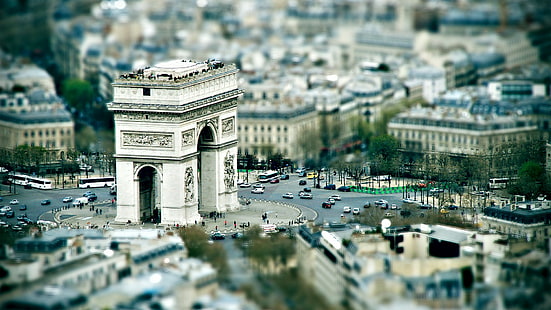 Arc de Triomphe Paris Tilt-Shift Street HD, paesaggio urbano, street, parigi, maiusc, tilt, de, arc, triomphe, Sfondo HD HD wallpaper