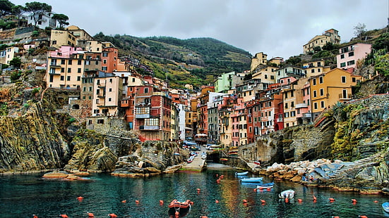 Cinque Terre, İtalya, Deniz, Tepe, Evler, Avrupa, Sahil, Tekne, cinque terre, İtalya, deniz, tepe, evler, avrupa, sahil, tekne, HD masaüstü duvar kağıdı HD wallpaper