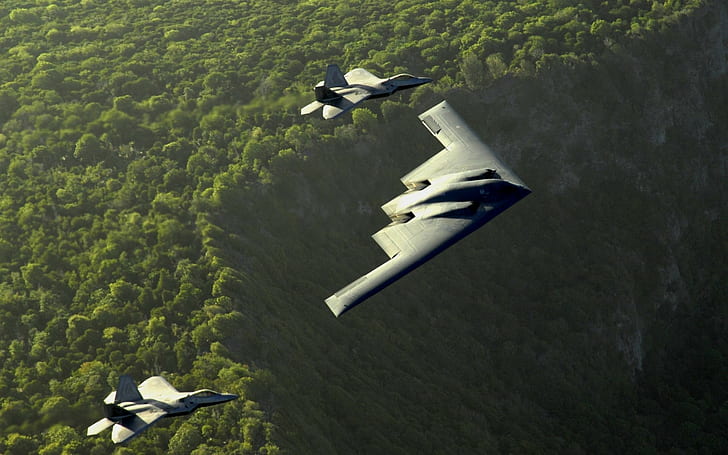Northrop Grumman B-2 Spirit, F-22 Raptor, samoloty, samoloty wojskowe, Tapety HD