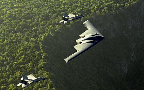 Northrop Grumman B-2 Spirit, Raptor F-22, pesawat terbang, pesawat militer, Wallpaper HD HD wallpaper
