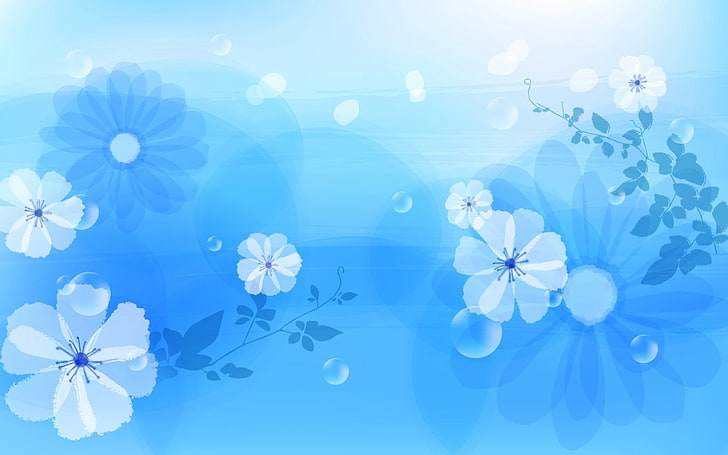 blue and white floral wallpaper, flowers, abstract, background, pattern, HD wallpaper