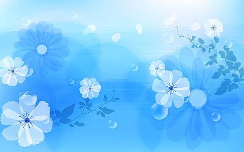 синие и белые цветочные обои, цветы, абстракция, фон, узор, HD обои HD wallpaper