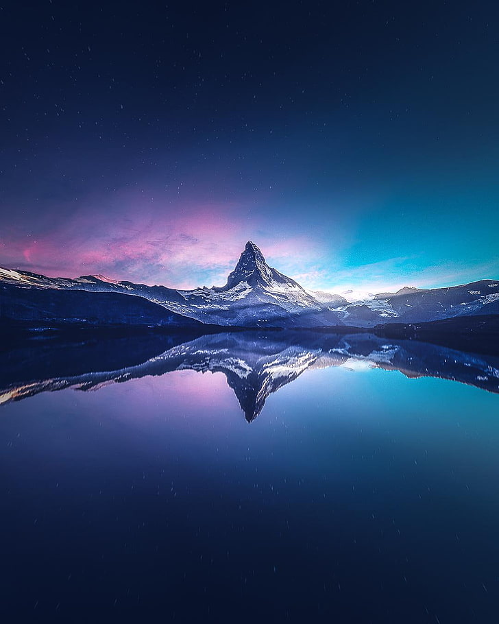 body of water, landscape, mountains, lake, snow, reflection, Matterhorn, dawn, HD wallpaper