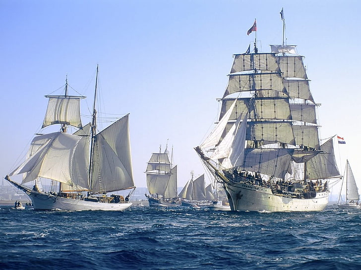 weiße Klipper Schiffe, Segelschiff, Meer, Menschen, Schiff, Boot, HD-Hintergrundbild