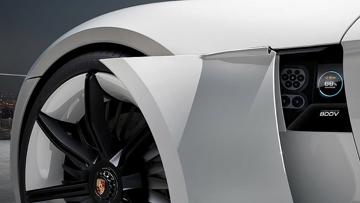 Porsche Taycan, รถยนต์ไฟฟ้า, supercar, 800v, ​​สีขาว, วอลล์เปเปอร์ HD