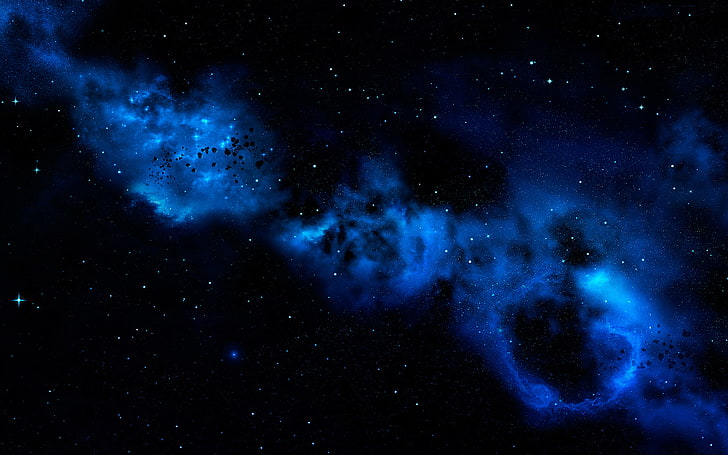 fondo de pantalla de cielo negro y azul, el cielo, estrellas, nebulosa, brillo, Fondo de pantalla HD