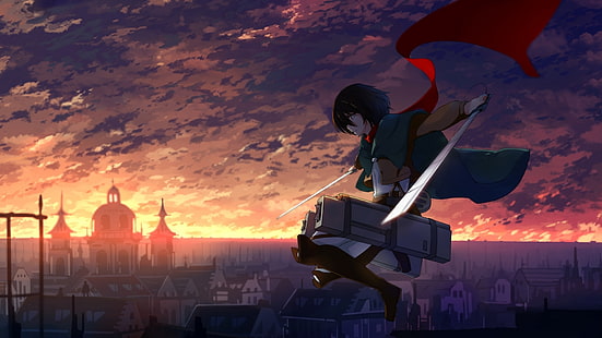 anime, Shingeki no Kyojin, filles avec des épées, anime girls, Attack on Titans, Mikasa Ackerman, Fond d'écran HD HD wallpaper