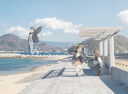Люблю жить! Солнце, Ватанабэ Ю, Таками Тика, Сакураучи Рико, пляж, HD обои HD wallpaper