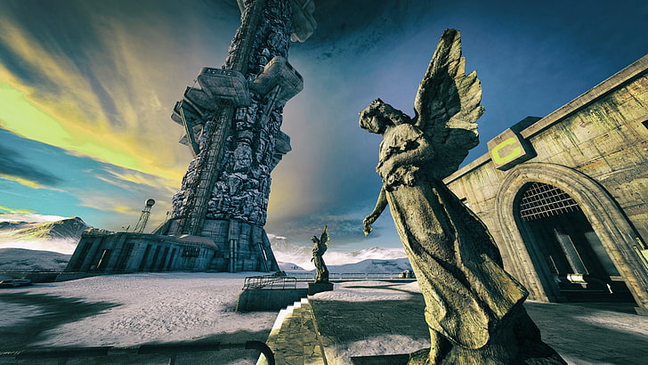 ángel, captura de pantalla, estatua, el principio de Talos, torre, videojuegos, Fondo de pantalla HD