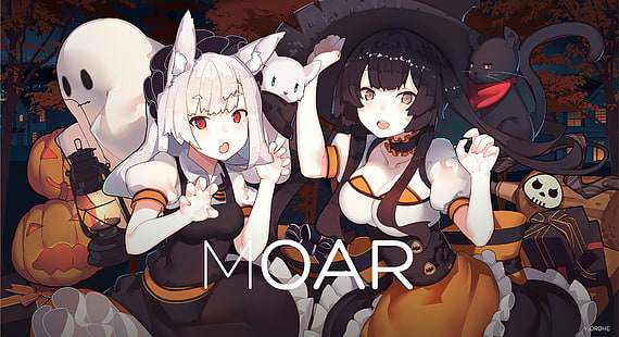 Kawai Anime, Anime Girls, Halloween, Yukata, HD-Hintergrundbild HD wallpaper
