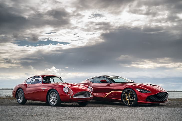clouds, Aston Martin, red, Zagato, 2020, DB4 GT Zagato Continuation, DBS GT Zagato, HD wallpaper