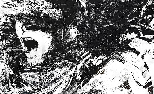 Scream Loud, черно-белая абстрактная живопись, Black and White, Scream, Loud, HD обои HD wallpaper