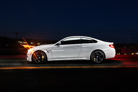 BMW, M4, Coupe, F82, bmw, M4, coupe, F82, profil, biały, noc, Tapety HD HD wallpaper
