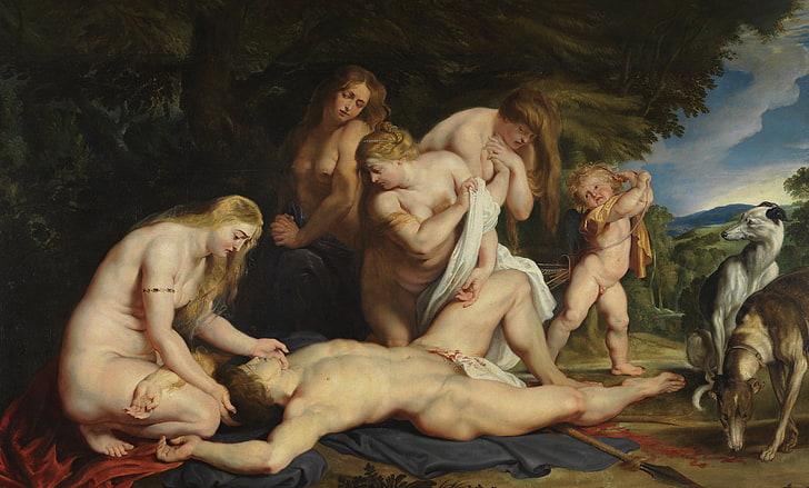 religious digital wallpaper, picture, Peter Paul Rubens, mythology, Pieter Paul Rubens, The Death Of Adonis, HD wallpaper