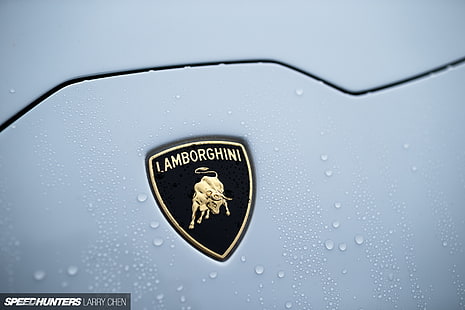 Lamborghini Huracan Logo Badge Wet Water Drops HD, mobil, air, lamborghini, tetes, logo, basah, huracan, lencana, Wallpaper HD HD wallpaper