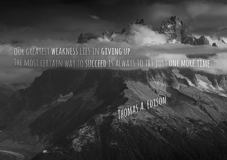 планини, мъдрост, цитат, Томас Алва Едисон, HD тапет