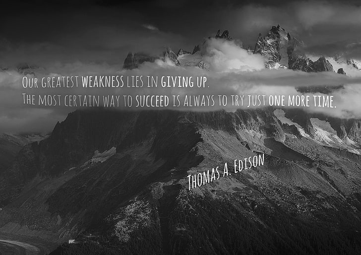 wisdom, Thomas Alva Edison, quote, mountains, HD wallpaper