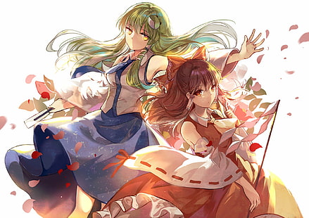 Anime, Touhou, Reimu Hakurei, Sanae Kochiya, HD wallpaper HD wallpaper