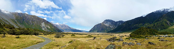 route en béton près des montagnes, Nouvelle-Zélande, Mt Cook, montagnes, Fond d'écran HD