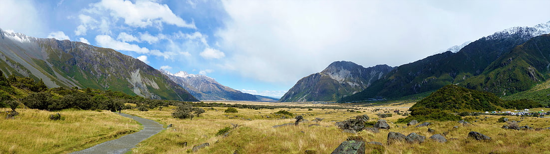 concrete road near mountains, New Zealand, Mt Cook, mountains, HD wallpaper HD wallpaper
