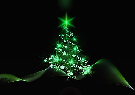 نجمة شجرة عيد الميلاد الخضراء خلفية رقمية ، شجرة عيد الميلاد ، عيد الميلاد ، رأس السنة الجديدة ، الفن، خلفية HD HD wallpaper