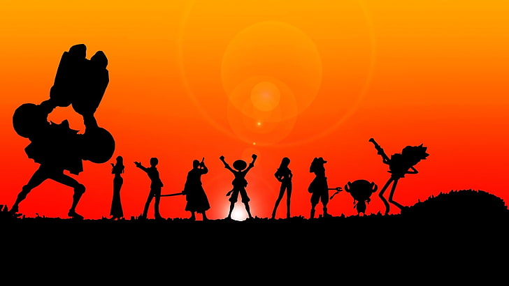 silhouette of Strawhat crew, Anime, One Piece, HD wallpaper