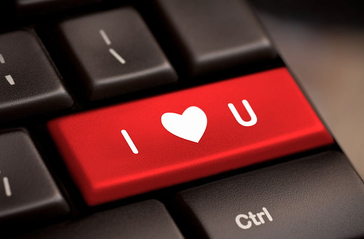 red computer keyboard button, computer, red, background, Wallpaper, mood, heart, keyboard, love, I love you, widescreen, full screen, HD wallpapers, HD wallpaper