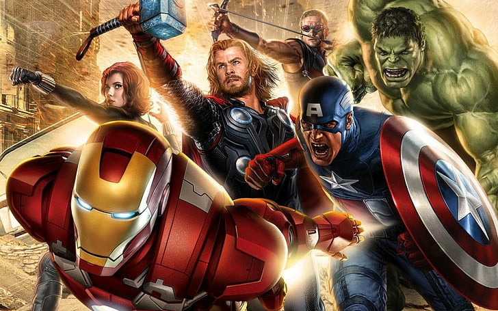 america, artwork, avengers, black, captain, character, comic, hawkeye, hulk, iron, man, movie, thor, widow, HD wallpaper