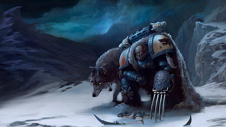 male character digital wallpaper, Warhammer 40,000, space wolves, artwork, fantasy art, HD wallpaper