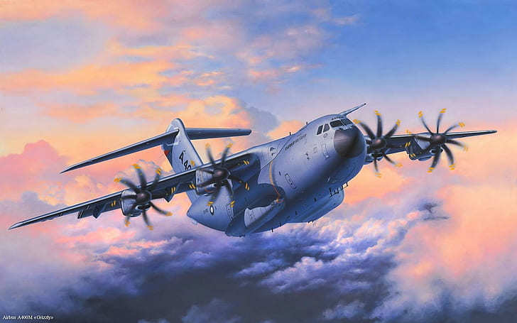 самолети, военни самолети, Airbus, Airbus A400M Atlas, произведения на изкуството, витло, HD тапет