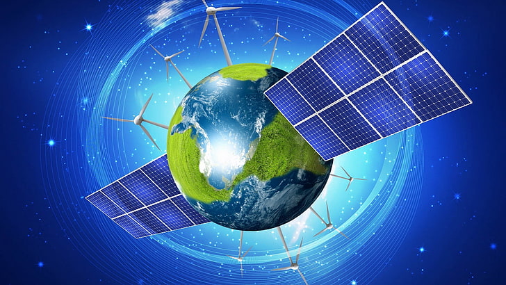 energia solar, ilustração, meio ambiente, futuro, gráficos, planeta, espaço, eletricidade, painéis solares, energia solar, energia verde, céu, mundo, energia, globo, terra, tecnologia, energia verde, HD papel de parede