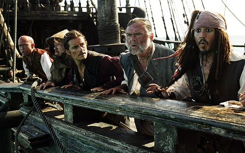 Johnny Deep, Pirates of the Caribbean, Jack Sparrow, Orlando Bloom, ภาพยนตร์, Johnny Depp, โจรสลัด, วอลล์เปเปอร์ HD HD wallpaper