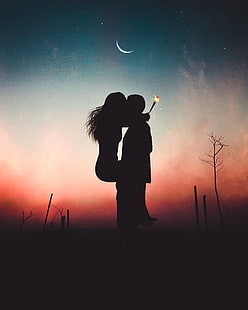 Coppia, amanti, bacio, tramonto, HD, Sfondo HD HD wallpaper