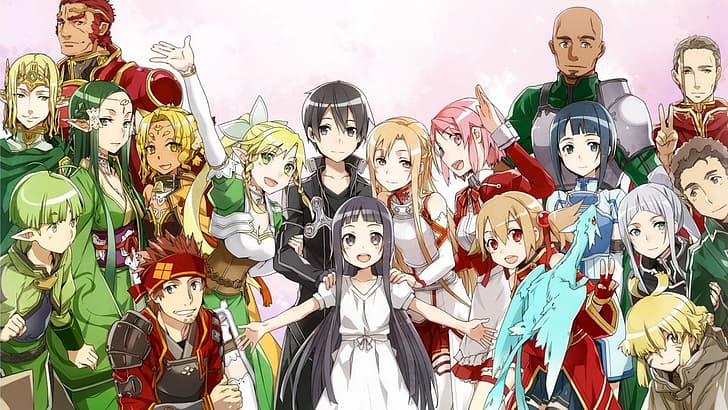 Kirigaya Kazuto, Yuuki Asuna, Shinozaki Rika, Ayano Keiko, Yui(Sword Art Online), Klein, Agil, Alicia Rue, Sword Art Online, อะนิเมะ, สาวอะนิเมะ, อะนิเมะชาย, ผมสีเขียว, ผมบลอนด์, ผมสีดำ, หัวแดง, สีชมพู ผม, ผมสีฟ้า, ผมขาว, สีน้ำตาล, ตาสีน้ำตาล, ตาแดง, ตาสีฟ้า, ตาสีเขียว, ตาสีชมพู, วอลล์เปเปอร์ HD