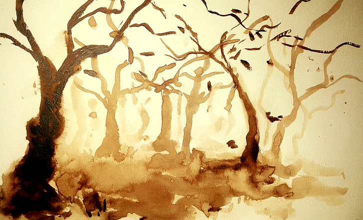 lukisan, hutan, cat air, Wallpaper HD