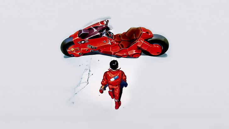 человек в красном костюме обои, акира, канеда, аниме, мотоцикл, HD обои