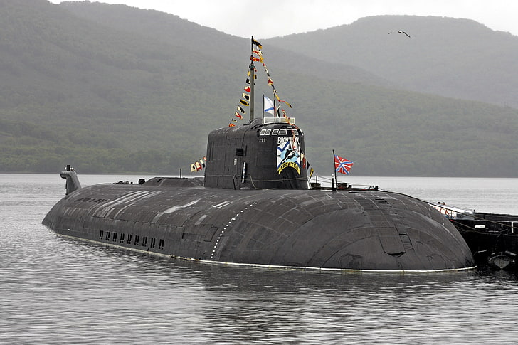 black submarine, Russia, submarine, 