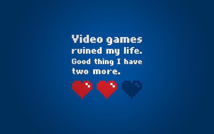 blå bakgrund med videospel textöverlägg, videospel, hjärta, typografi, konstverk, blå bakgrund, enkel bakgrund, text, humor, HD tapet