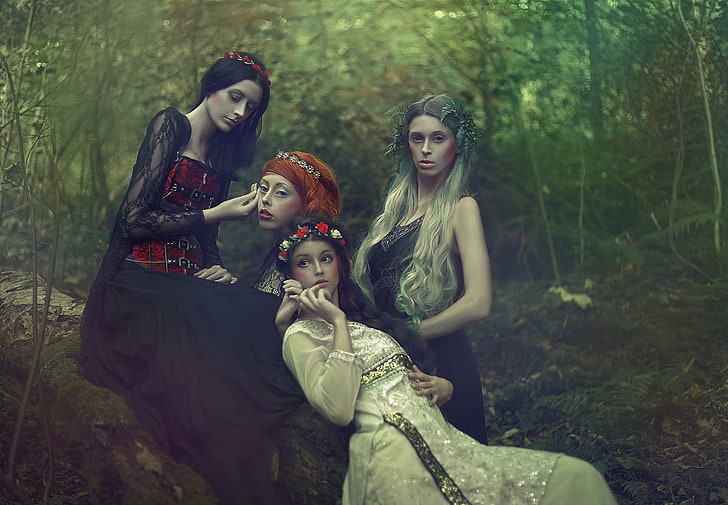fantasy, art, Agnieszka Lorek, four girls, Forest dream, HD wallpaper
