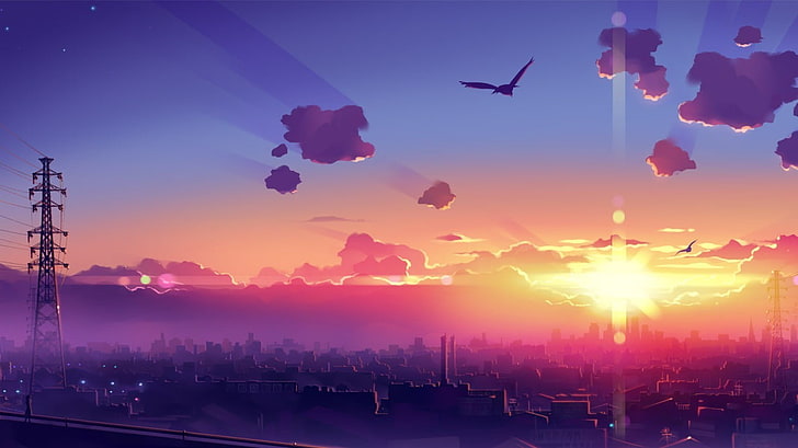 elektrischer Turm, Anime, Landschaft, HD-Hintergrundbild