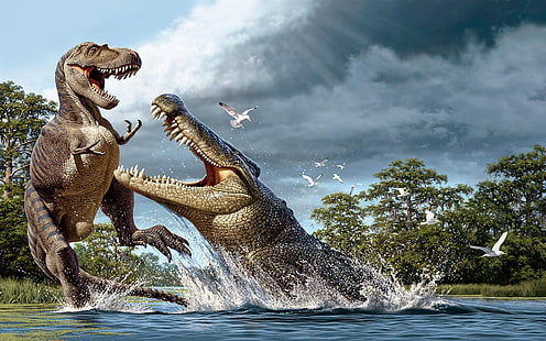 Djur före 200 miljoner år dinosaurier och krokodilutveckling Ultra HD-bakgrundsbilder för stationära mobiltelefoner och bärbara datorer 3840 × 2400, HD tapet HD wallpaper